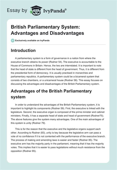 British Parliamentary System Advantages and Disadvantages | Essay Example