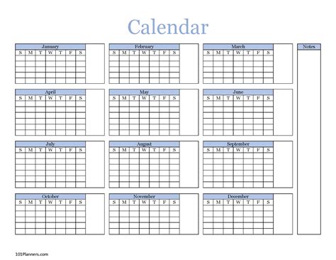 Yearly Blank Calendar | Microsoft Word, Editable PDF and Image Files