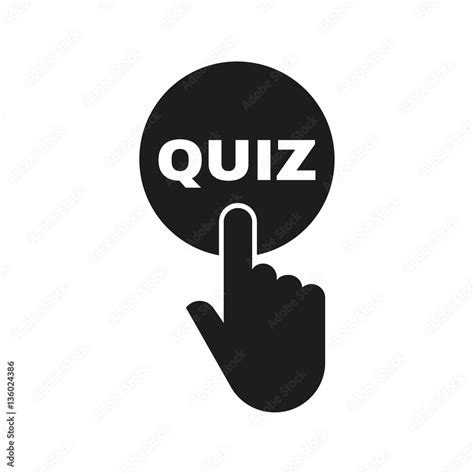 Hand pressing a button with the text QUIZ icon. Exam, test symbol. Flat ...