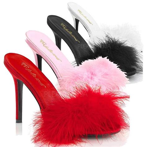 Pleaser | Classique-01F, 4 Inch Marabou Slipper in 2020 | Pleaser heels, Fluffy heels, Heels