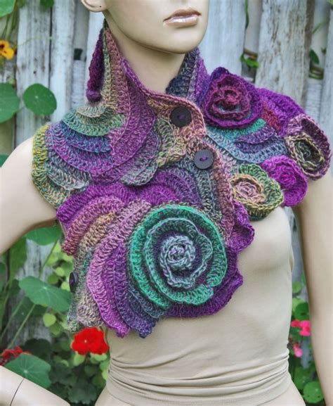 Crochet Flower Scarf Pattern - 178 best szydeÅ‚ko odzieÅ¼ images on Pinterest | Freeform crochet ...