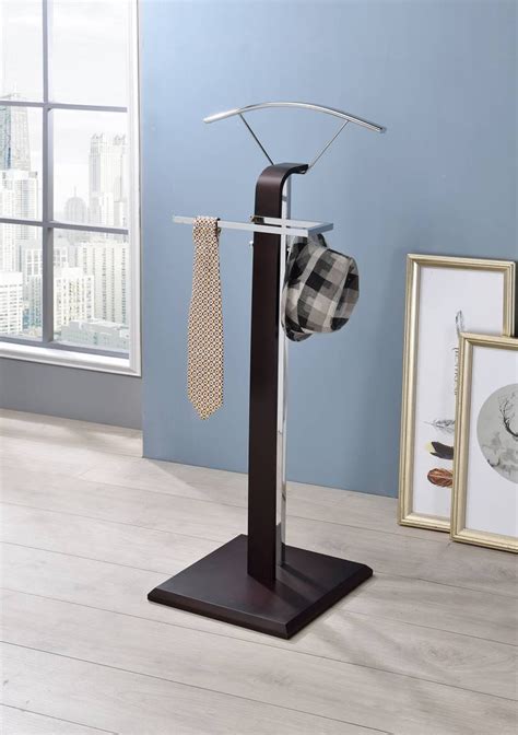 Fauna Modern Suit Rack Valet Stand, Walnut Wood & Chrome Metal - Walmart.com