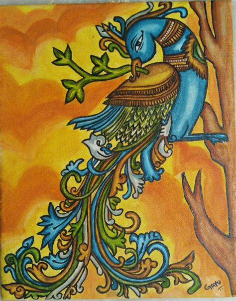 Peacock in mural painting | Mural painting, Indian painting, Mural