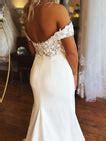 Elegant Off Shoulder Mermaid White Lace Long Prom Wedding Dresses, Mer ...