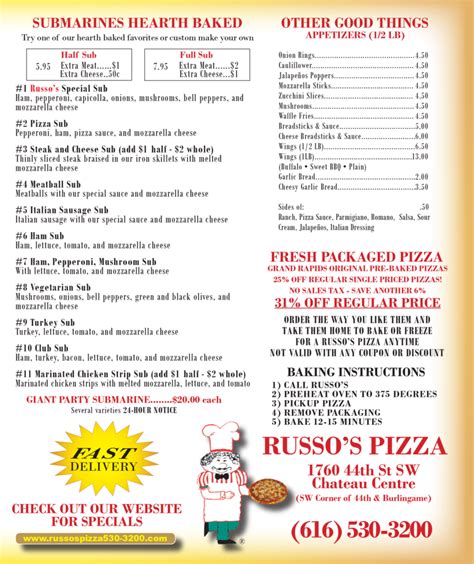 Russo's Pizza Menu