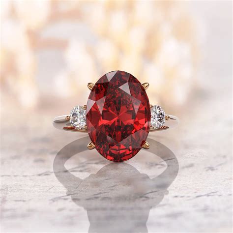 Ruby Engagement Ring Rose Gold Oval Ruby and Moissanite - Etsy