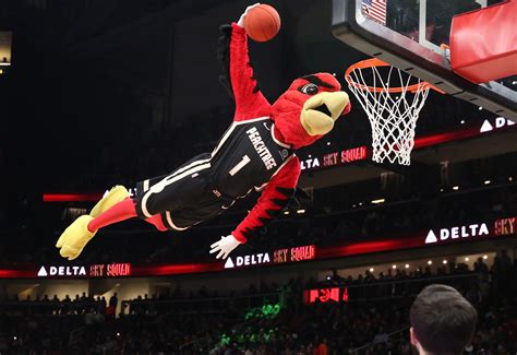 Atlanta Hawks mascot Harry the Hawk dunks during the Atlanta Hawks ...