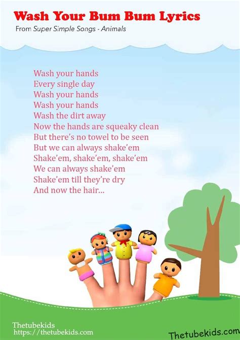 Wash Your Bum Bum Lyrics Poster | Free Printable PDF - Thetubekids