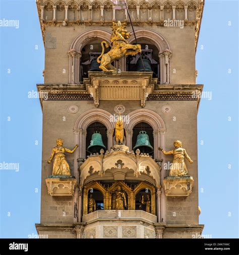 Messina Cathedral with the largest mechanical clock in the world, 12th century, Messina, Sicily ...