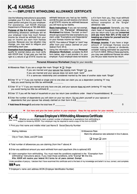 Fillable Form K-4 - Kansas Employee'S Withholding Allowance Certificate printable pdf download