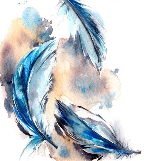 Feather Painting, Original Watercolor Painting, Blue Feathers Watercolour Art | Pintura con ...