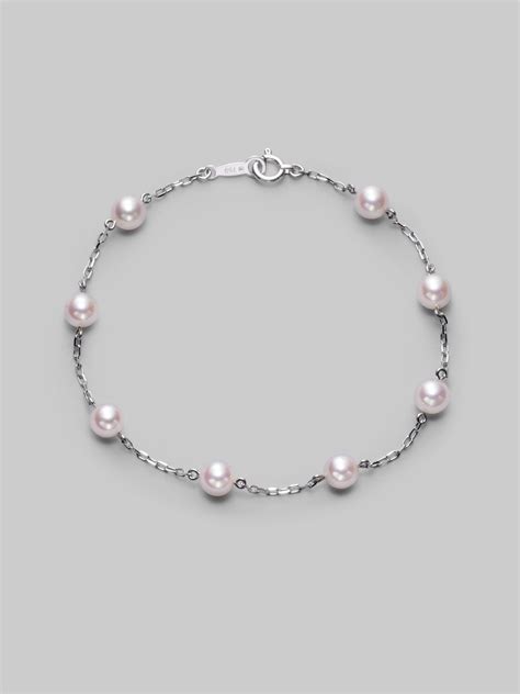 Mikimoto 5mm White Cultured Akoya Pearl & 18k White Gold Station Bracelet in White | Lyst