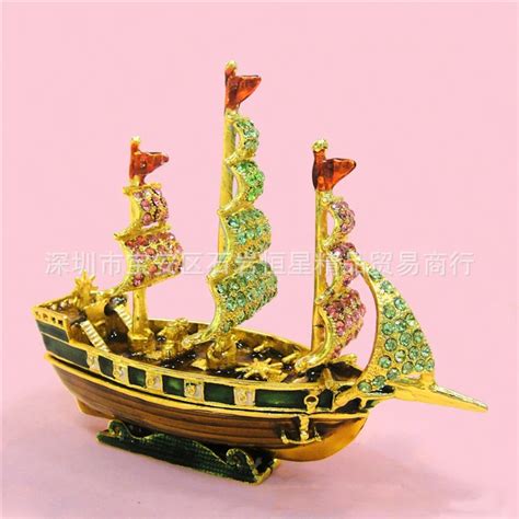 European metal crafts Enamel painting craft gift Antique sailing ship ...