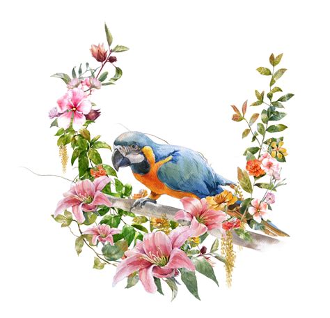 Premium Photo | Watercolor painting with bird and flowers