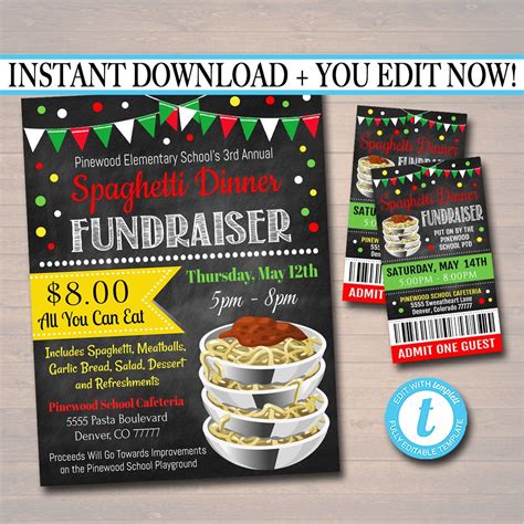 EDITABLE Spaghetti Dinner Fundraiser Flyer Ticket Set Pto | Etsy | Fundraiser flyer, Spaghetti ...