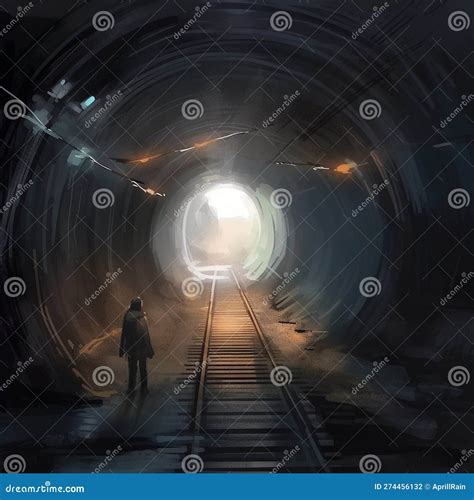 Light at the End of the Tunnel.Concept Art Stock Illustration - Illustration of alone, lines ...