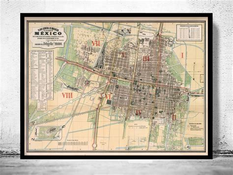 Old Map of Mexico City 1886 - VINTAGE MAPS AND PRINTS