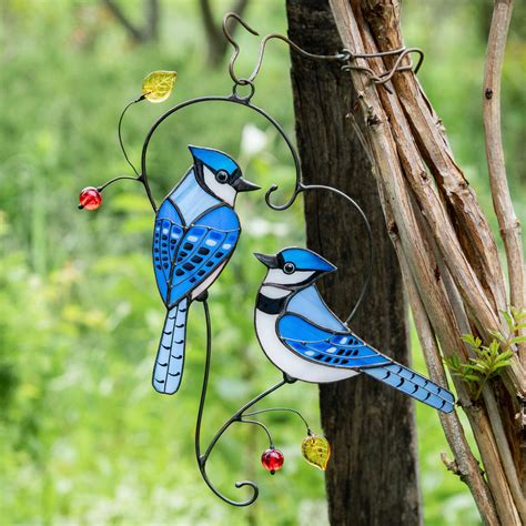 Blue jays stained glass bird window hangings