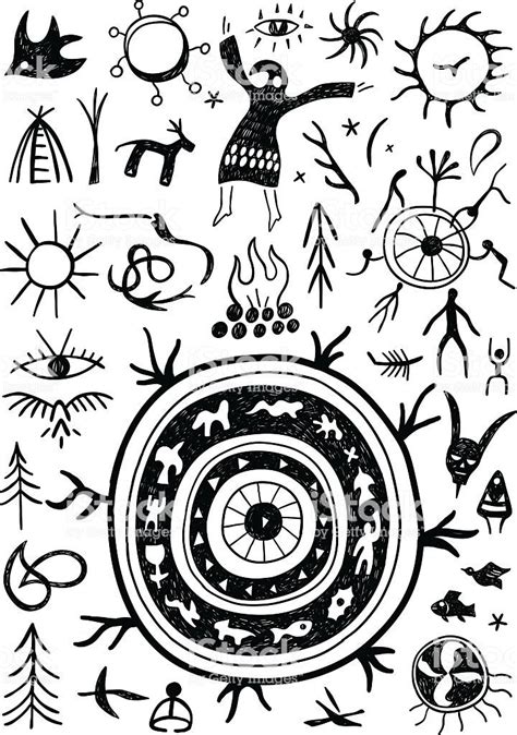 shamans ritual doodles set icons in graphic style | Petroglyphs art, Ancient drawings, Ancient ...