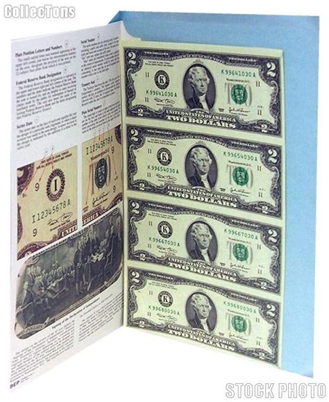 2003 Thomas Jefferson $2 Bill Uncut Currency Set (4 Bills) in Folder from Bureau of Engraving ...