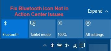 Центр уведомлений Windows 10, как включить Bluetooth