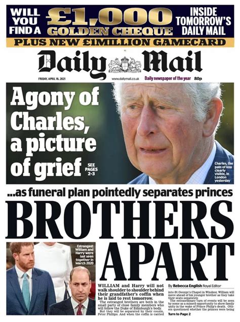 Daily Mail Front Page 16th of April 2021 - Tomorrow's Papers Today!