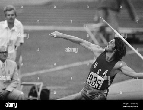 California's Bruce Jenner tosses the javelin in the decathlon ...