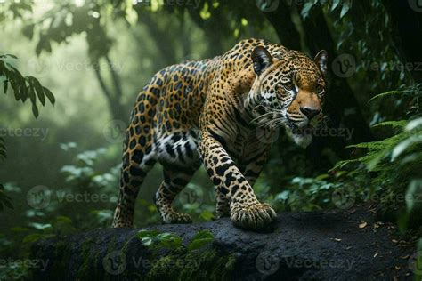 a beautiful and endangered American jaguar in its natural habitat ...