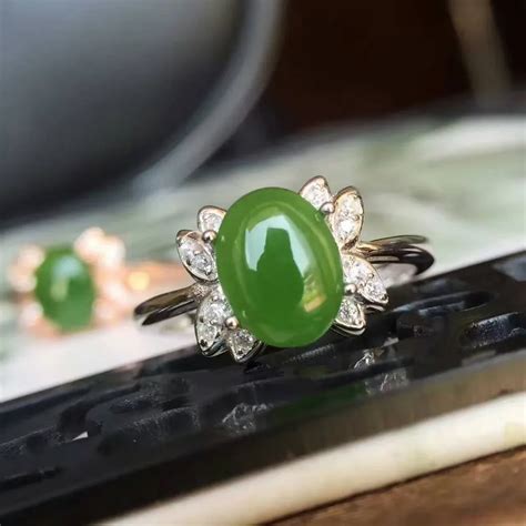 Natural green jasper gem Ring Natural gemstone ring 925 sterling silver trendy Elegant round ear ...