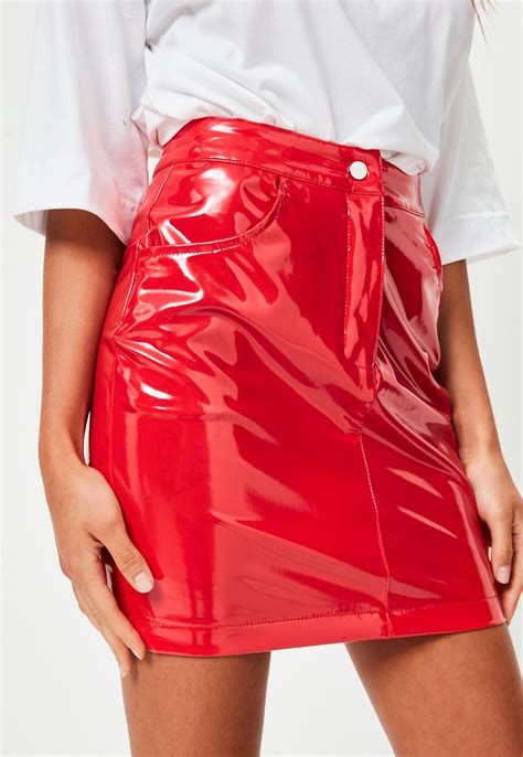 Lyst - Missguided Red Vinyl Mini Skirt in Red