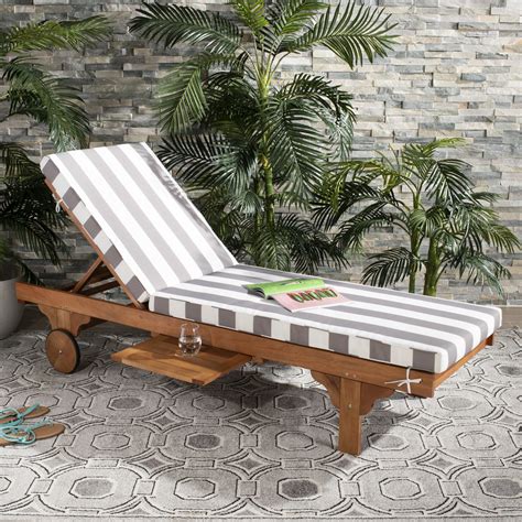 Newport Chaise Lounge Chair with Grey & White Cushion and Side Table in ...