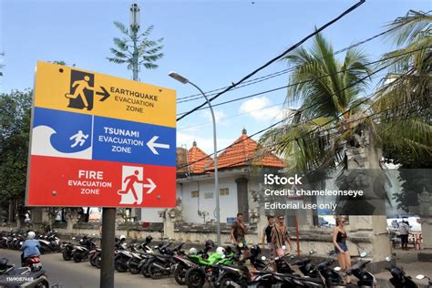 Earthquake Tsunami And Fire Evacuation Warning Sign In Bali Indonesia ...