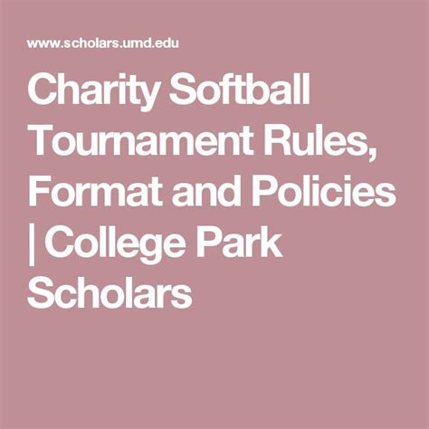 Charity Softball Tournament Rules, Format and Policies | College Park ...