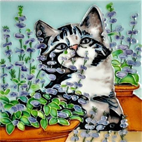 Cat with Flower Pots 6" x 6"