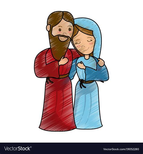 Virgin mary and joseph cartoon Royalty Free Vector Image