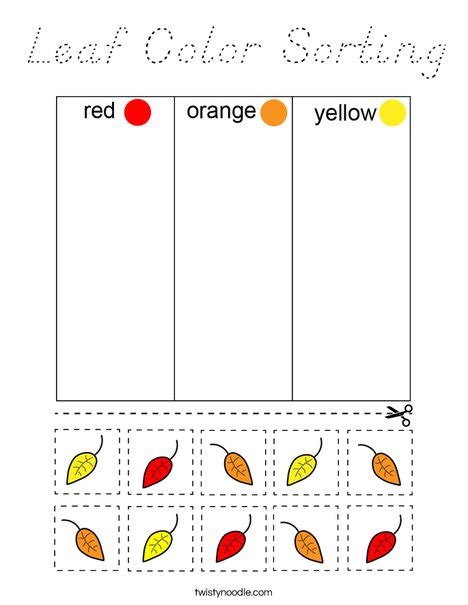 Leaf Color Sorting Coloring Page - D'Nealian - Twisty Noodle