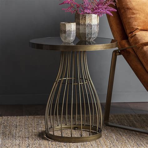 Round Side Table with Smoked Glass Top - Bronze - Primrose & Plum