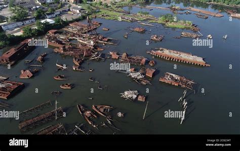 Ships decaying at the Arthur Kill Ship graveyard along the Arthur Kill and Staten Island Stock ...