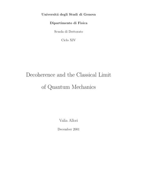 (PDF) Decoherence and the Classical Limit of Quantum Mechanics