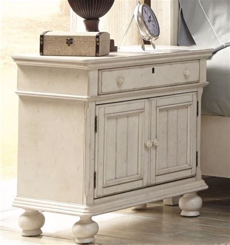 Distressed Antique White Two-Door Nightstand with Drawer #nightstand ...