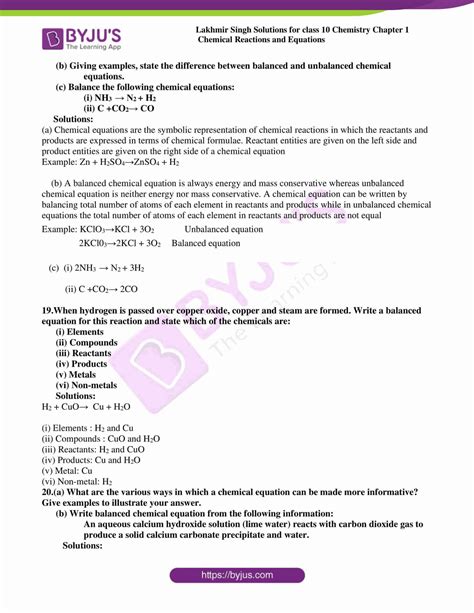 Lakhmir Singh Chemistry Class 10 Solutions For Chapter 1 Chemical Reactions And Equations - Free PDF