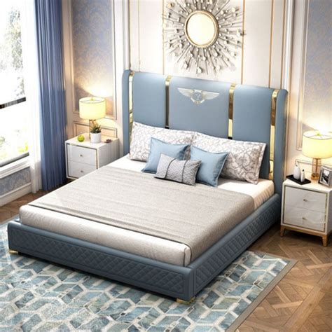 luxury bed room modern king size leather metal beds set luxury queen size furniture bed ...