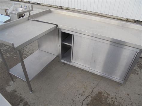 Used Stainless Steel Corner L Shape Table/ Cabinet 180cmW x 60cmD x ...