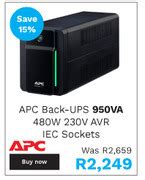 Apc back-ups 950va 480w 230v avr iec sockets offer at First Shop