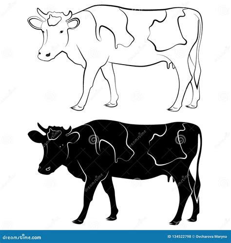 Cow silhouette and outline stock vector. Illustration of line - 134522798