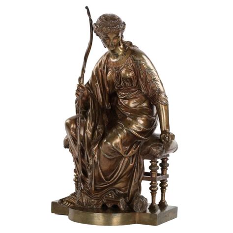 French Antique Bronze Sculpture "Seated Artemis" by Etienne Henri Dumaige at 1stDibs