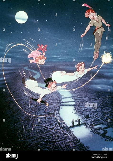 JOHN, MICHAEL, WENDY, PETER PAN, TINKERBELL FLY OVER LONDON, PETER PAN, 1953 Stock Photo - Alamy