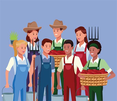 Farmers working in farm cartoons 654877 Vector Art at Vecteezy