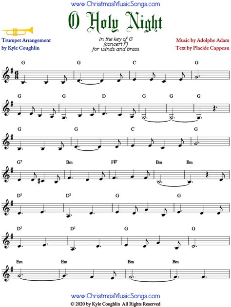 O Holy Night Christmas Carol For Trumpet - Free Sheet Music