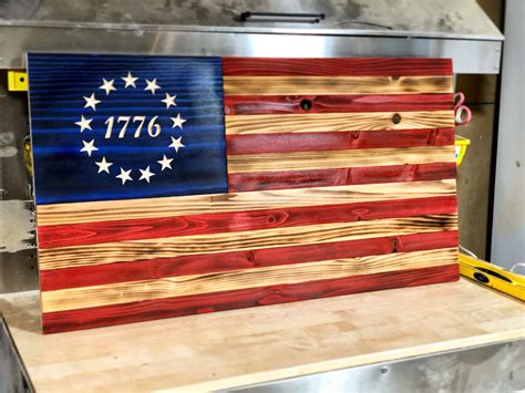 Betsy Ross 1776 American Flag, Burned Wood Flag, Rustic American Flag ...